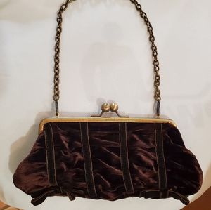 Unlisted by Kenneth Cole Brown velvet mini purse with metal chain.